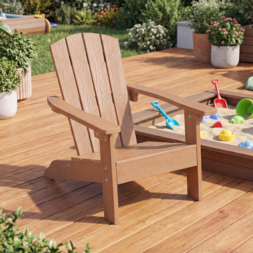 All-Weather HDPE Kid's Adirondack Chair, High Backrest, Armrests, Natural