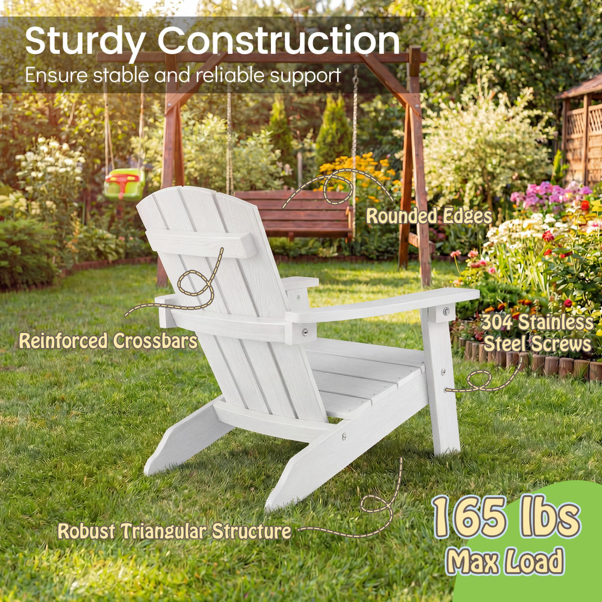 Kids Adirondack Chair, All-Weather HDPE, High Backrest, White Kids Chairs & Seating at Gallery Canada