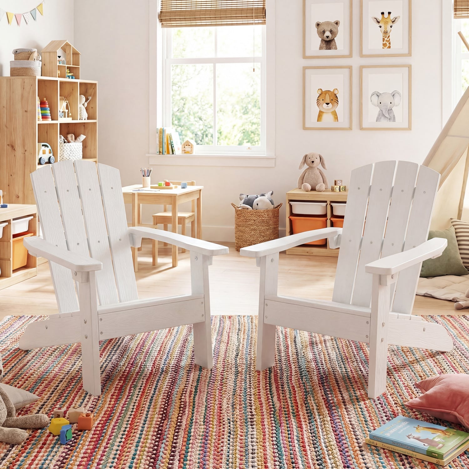 Kids Adirondack Chair, All-Weather HDPE, High Backrest, White Kids Chairs & Seating at Gallery Canada