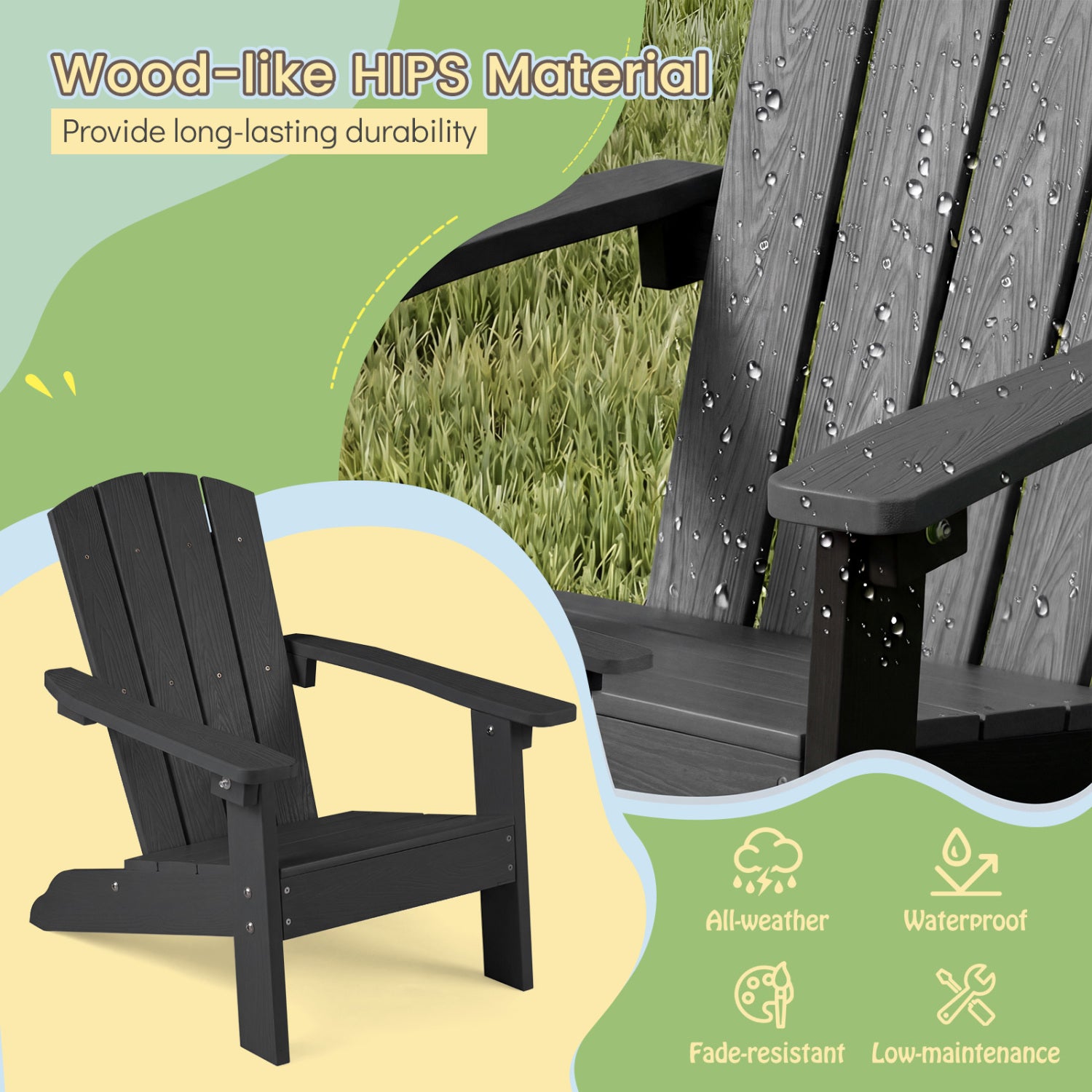 All-Weather HIPS Kid's Adirondack Chair, High Backrest, Black Kids Chairs & Seating at Gallery Canada