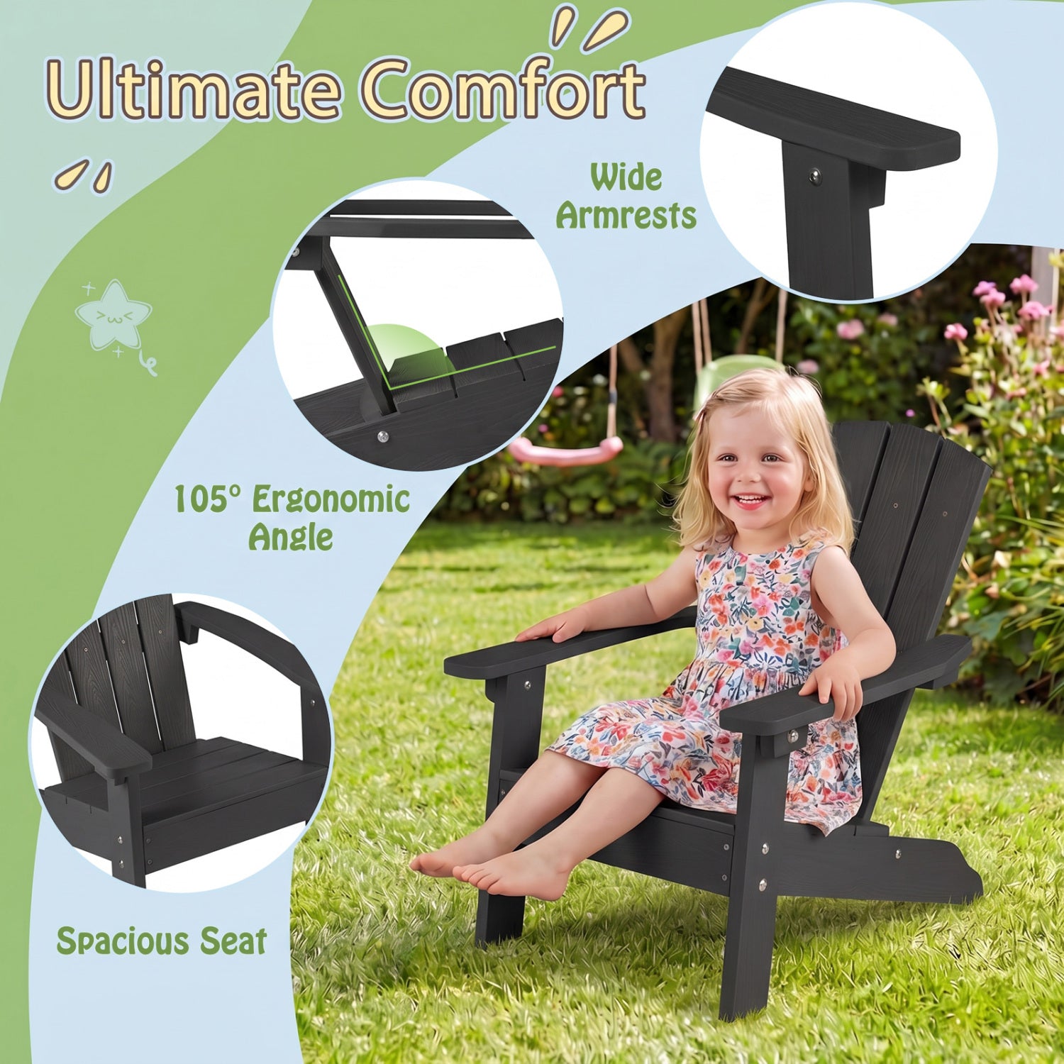 All-Weather HIPS Kid's Adirondack Chair, High Backrest, Black Kids Chairs & Seating at Gallery Canada
