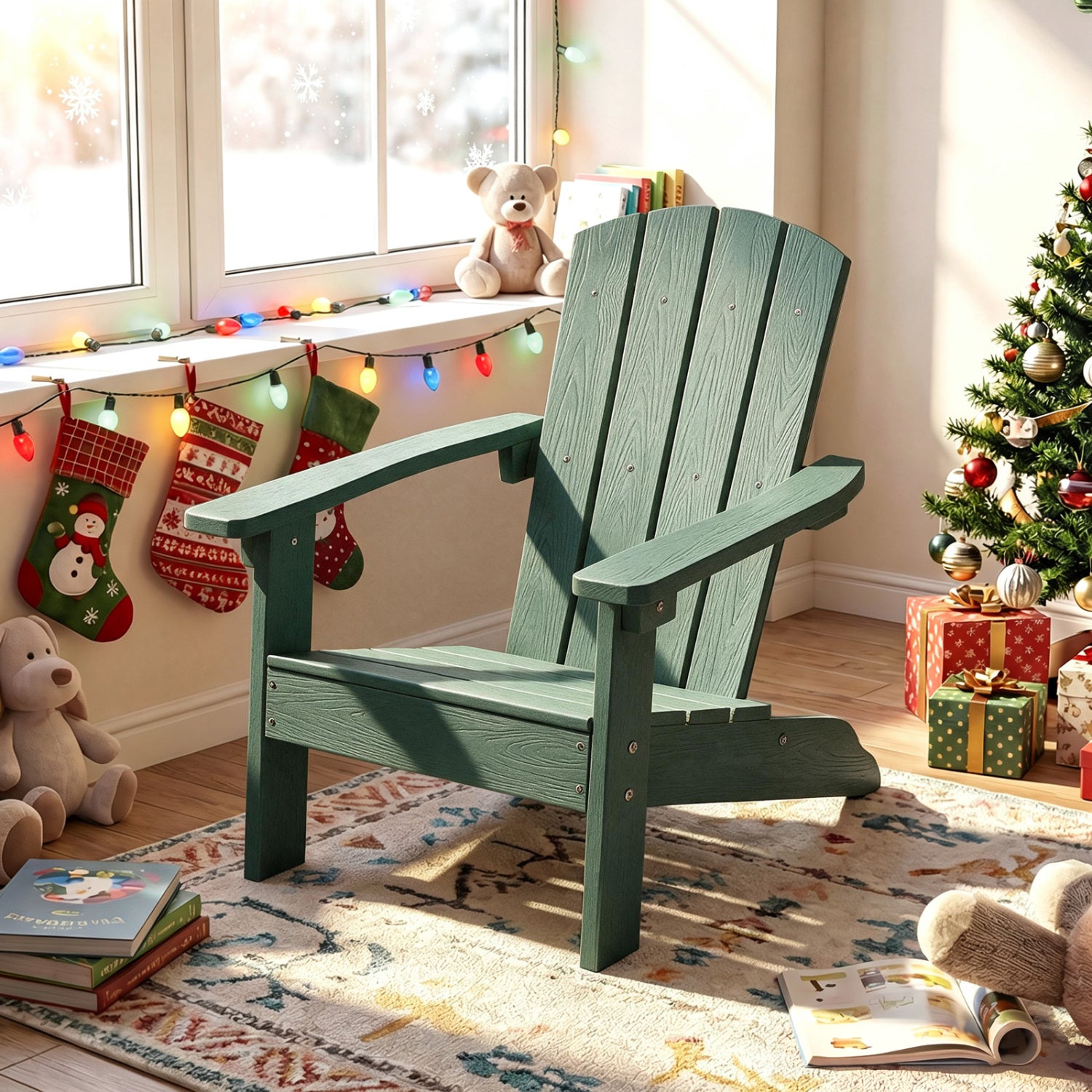 Kids Adirondack Chair High Backrest Armrests, Green Kids Chairs & Seating at Gallery Canada
