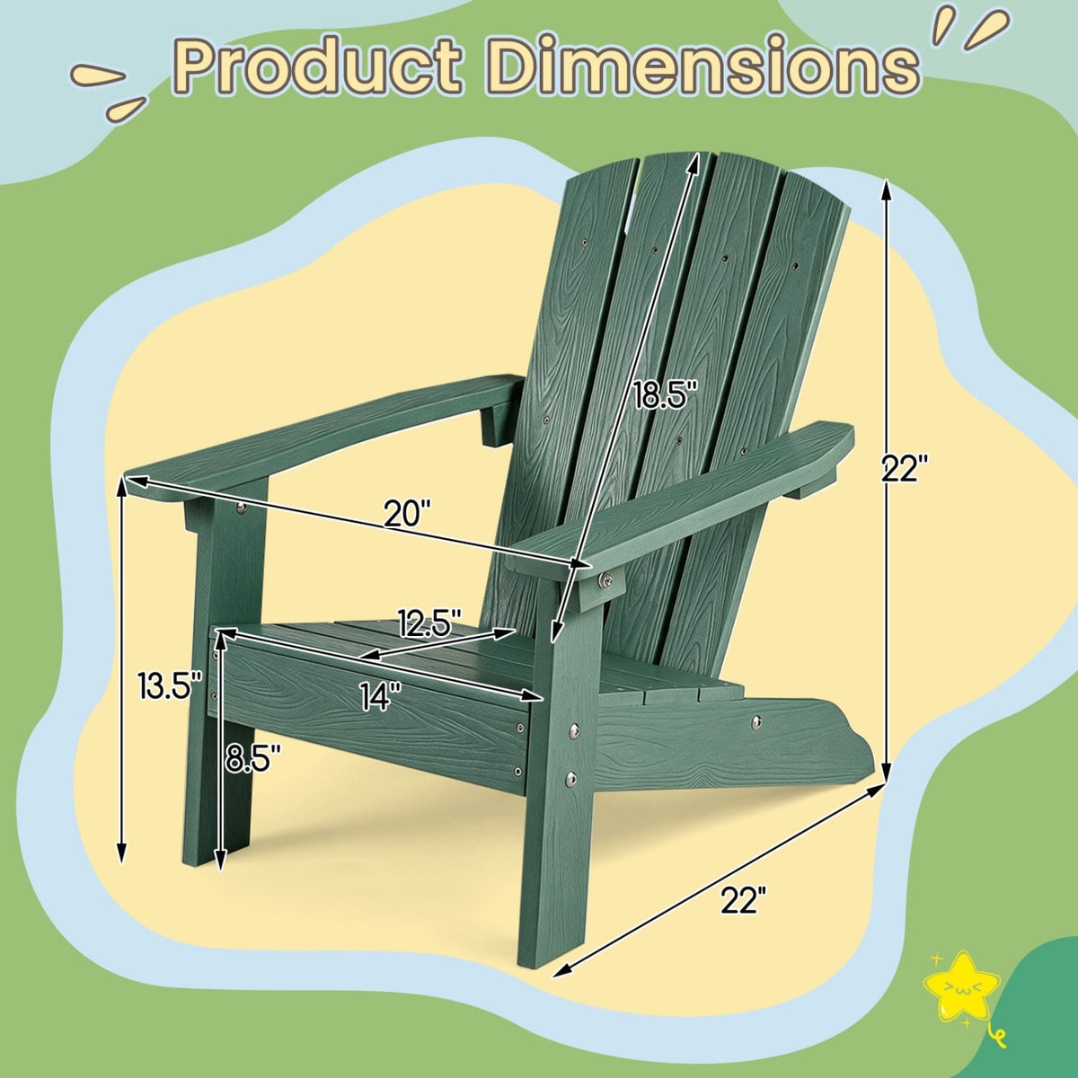 Kids Adirondack Chair High Backrest Armrests, Green Kids Chairs & Seating at Gallery Canada