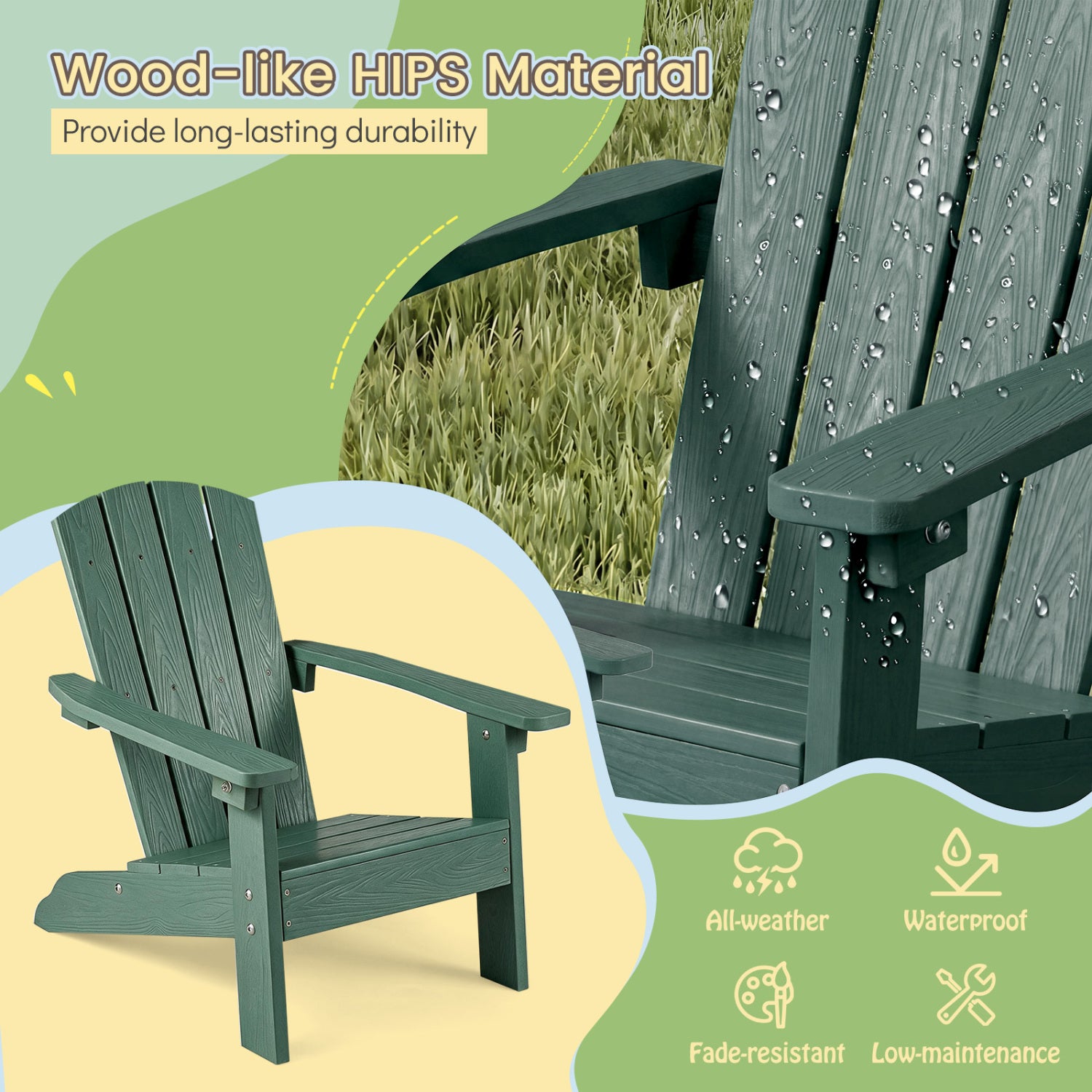 Kids Adirondack Chair High Backrest Armrests, Green Kids Chairs & Seating at Gallery Canada