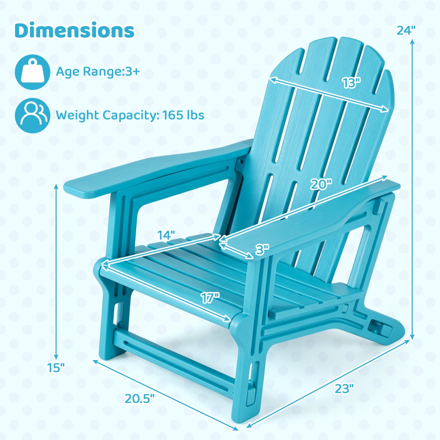 Kids Outdoor Patio Seating, Ergonomic Design, Turquoise Adirondack Chairs at Gallery Canada