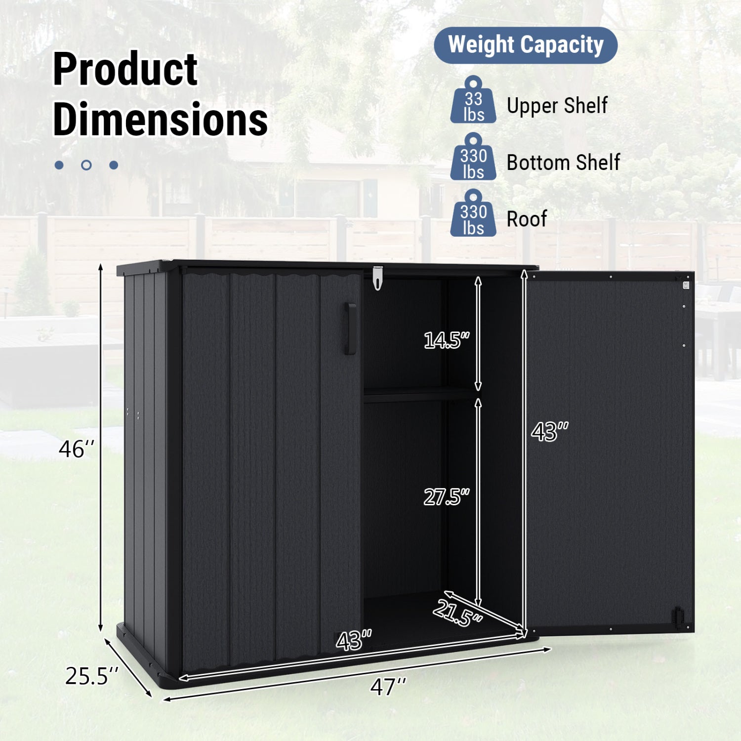 All-Weather Storage Box with Floor and Removable Shelf for Patio and Lawn, Black Sheds & Outdoor Storage at Gallery Canada