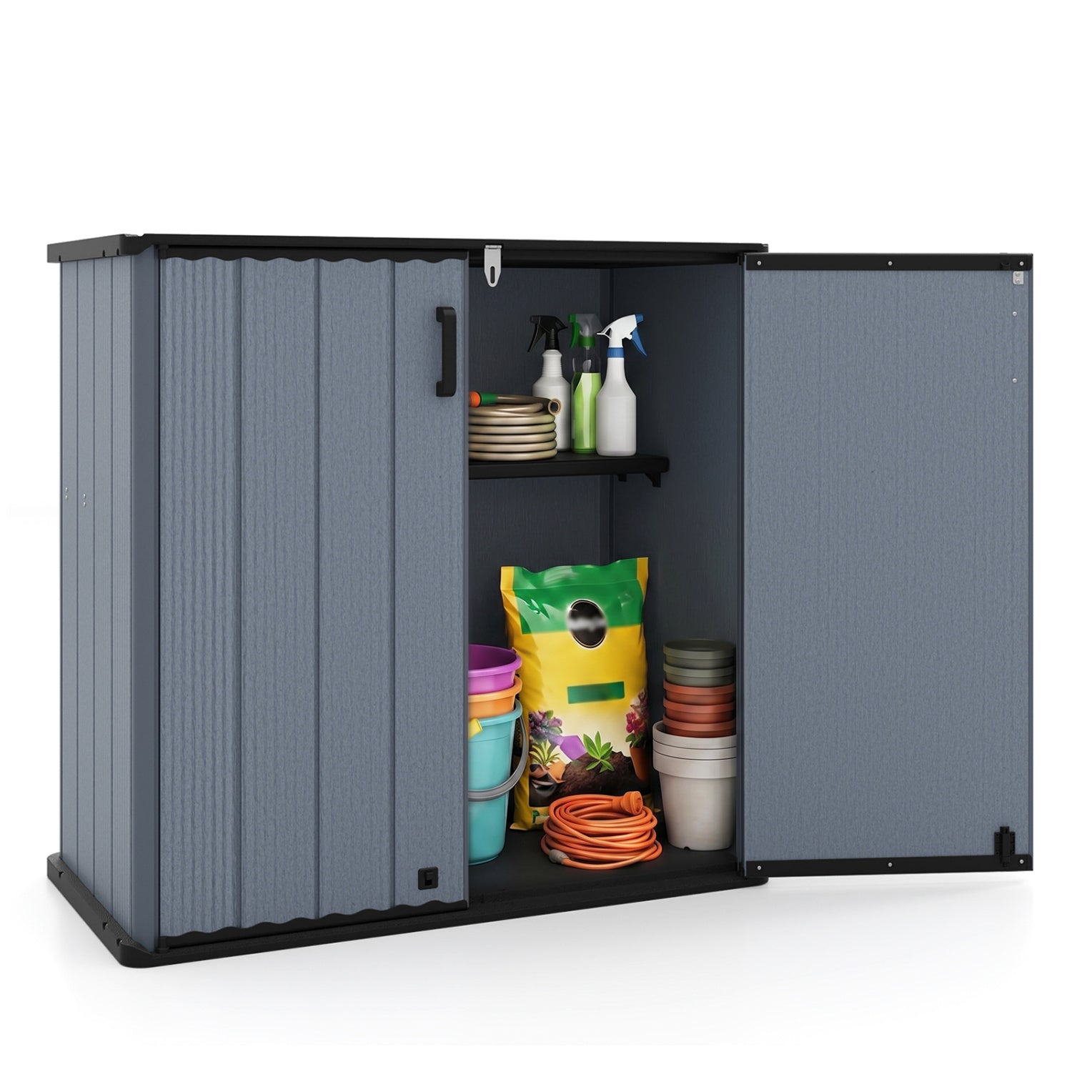 All-Weather Storage Box with Floor and Removable Shelf for Patio and Lawn, Gray Sheds & Outdoor Storage at Gallery Canada