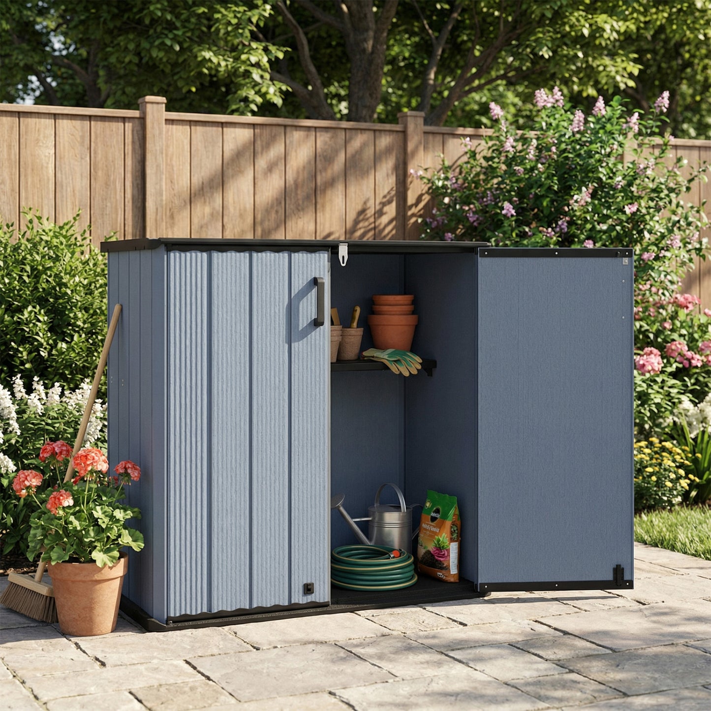 All-Weather Storage Box with Floor and Removable Shelf for Patio and Lawn, Gray Sheds & Outdoor Storage at Gallery Canada