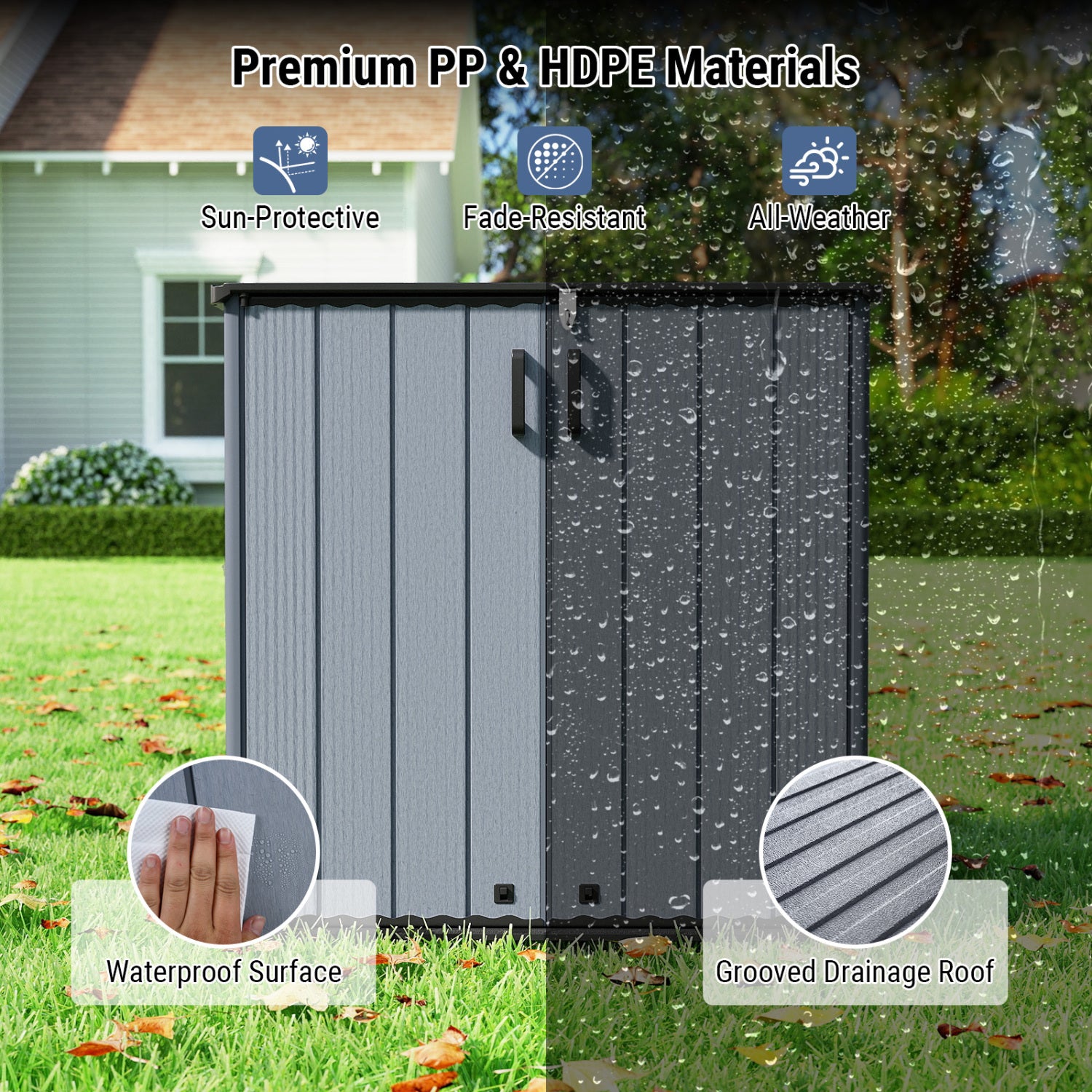 All-Weather Storage Box with Floor and Removable Shelf for Patio and Lawn, Gray Sheds & Outdoor Storage at Gallery Canada