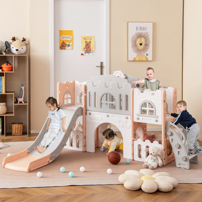 All-in-1 Toddler Slide Playset Playground with Tunnel and Ladder and Basketball, Pink Climbers & Slides at Gallery Canada