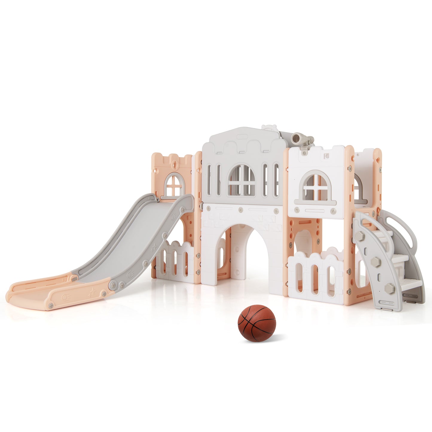 All-in-1 Toddler Slide Playset Playground with Tunnel and Ladder and Basketball, Pink Climbers & Slides at Gallery Canada