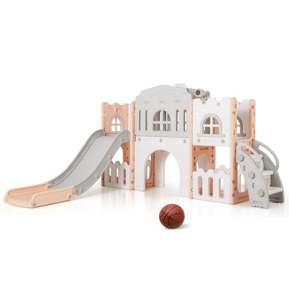 All-in-1 Toddler Slide Playset Playground with Tunnel and Ladder and Basketball, Pink Climbers & Slides at Gallery Canada