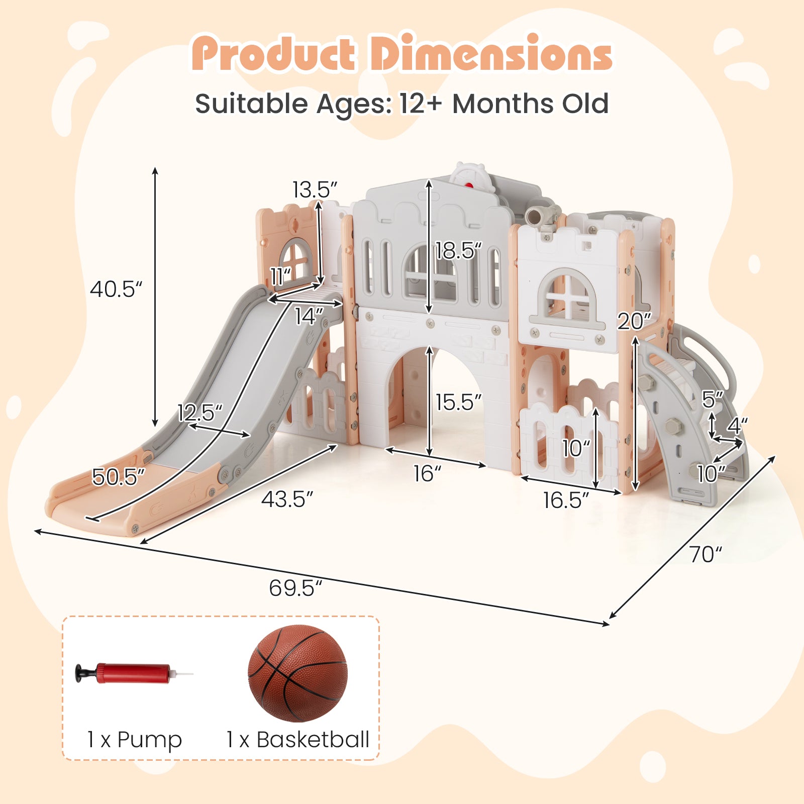All-in-1 Toddler Slide Playset Playground with Tunnel and Ladder and Basketball, Pink Climbers & Slides at Gallery Canada