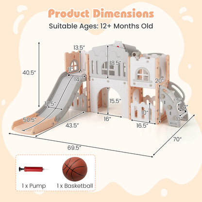 All-in-1 Toddler Slide Playset Playground with Tunnel and Ladder and Basketball, Pink Climbers & Slides at Gallery Canada