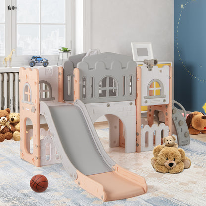 All-in-1 Toddler Slide Playset Playground with Tunnel and Ladder and Basketball, Pink Climbers & Slides at Gallery Canada