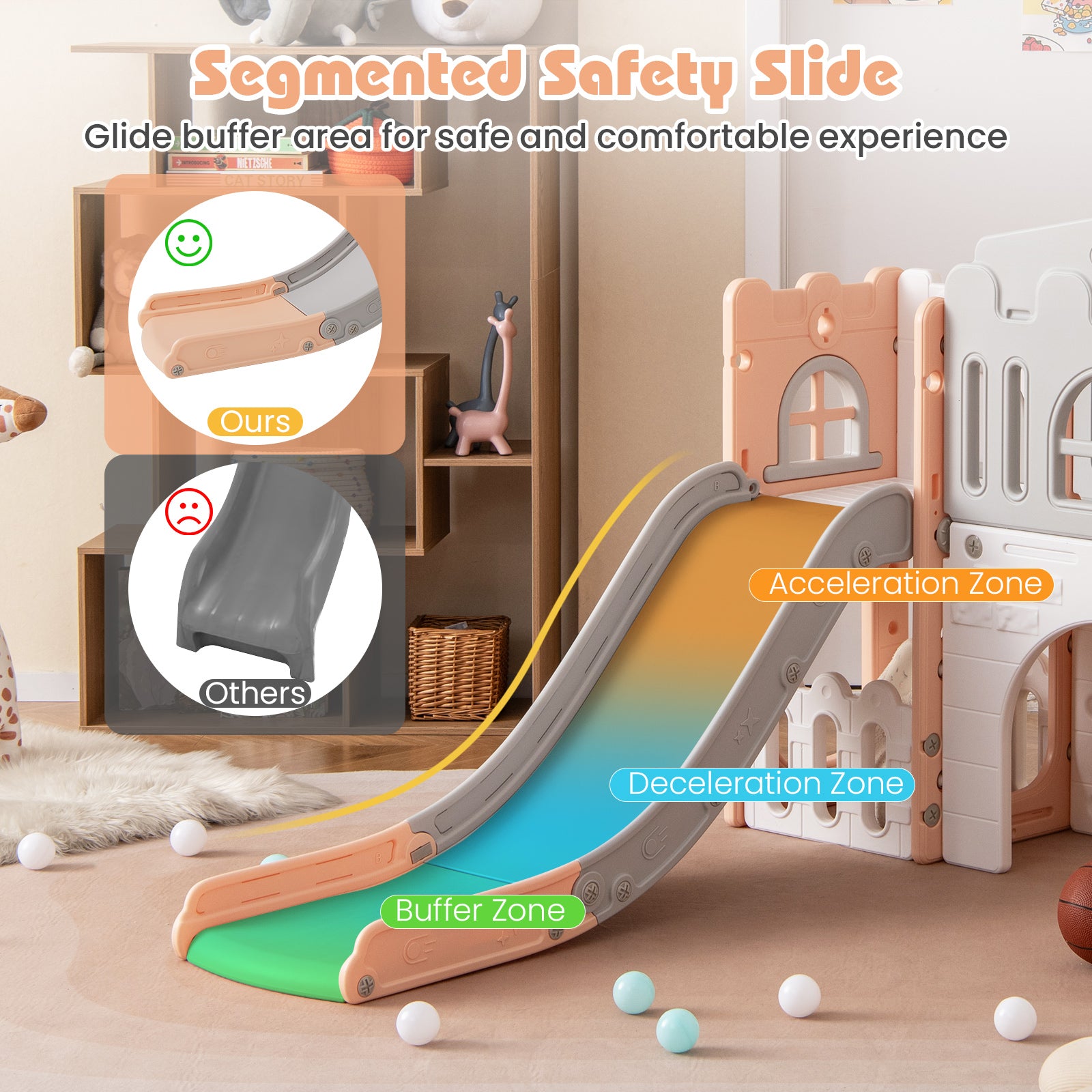All-in-1 Toddler Slide Playset Playground with Tunnel and Ladder and Basketball, Pink Climbers & Slides at Gallery Canada