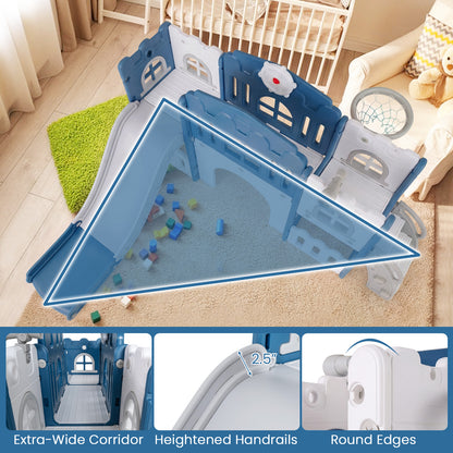 Toddler Slide Playset With Tunnel, Ladder, Basketball, Blue Climbers & Slides at Gallery Canada