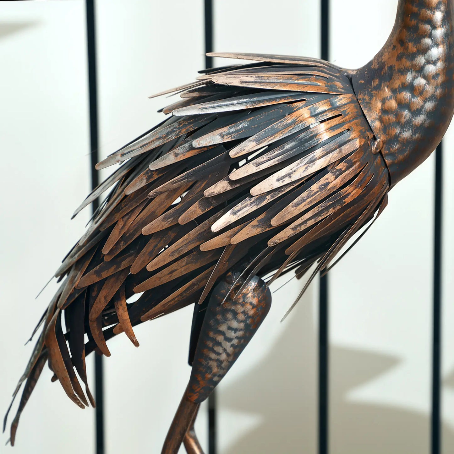 Garden Statue, Heron Standing Sculpture, 12.2"W x 7.1"D x 28"H, Silver Tone Garden Decor at Gallery Canada