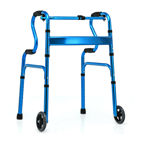 Heavy-Duty Aluminum Folding Walker With Wheels, Blue