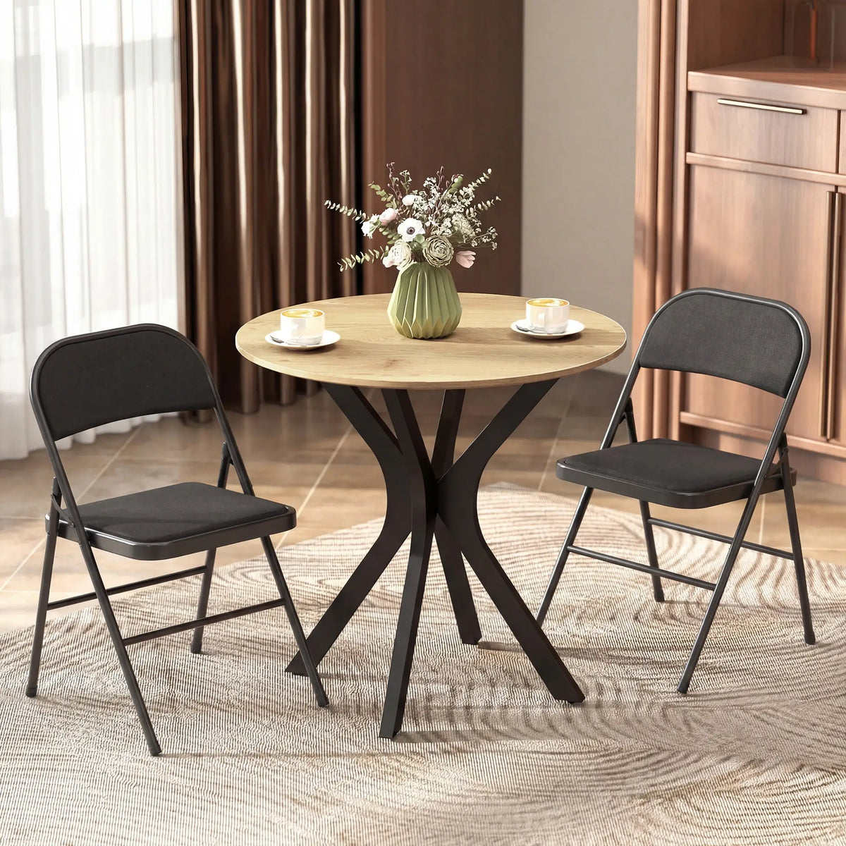 Metal Foldable Chairs, Set of 2, Linen Fabric Padded, Black Patio Chairs at Gallery Canada