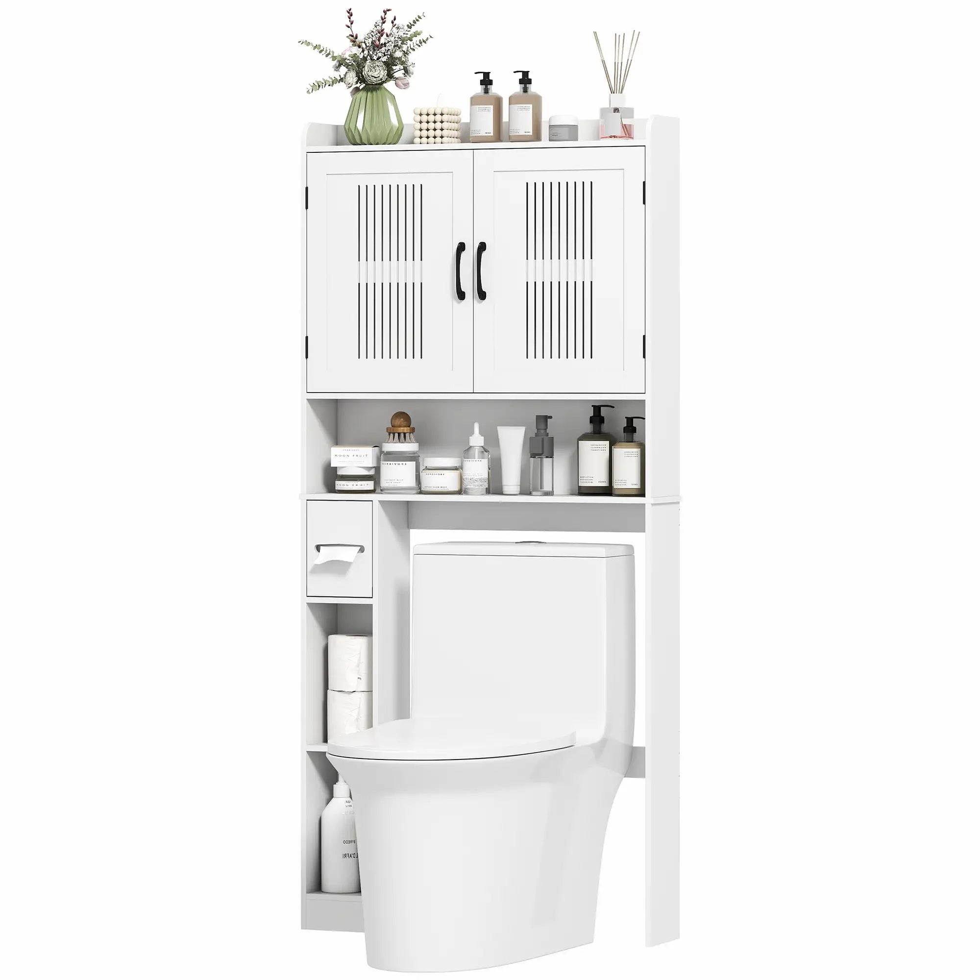Over Toilet Storage Cabinet, Adjustable Shelf, Toilet Paper Holder Bathroom Cabinets White at Gallery Canada