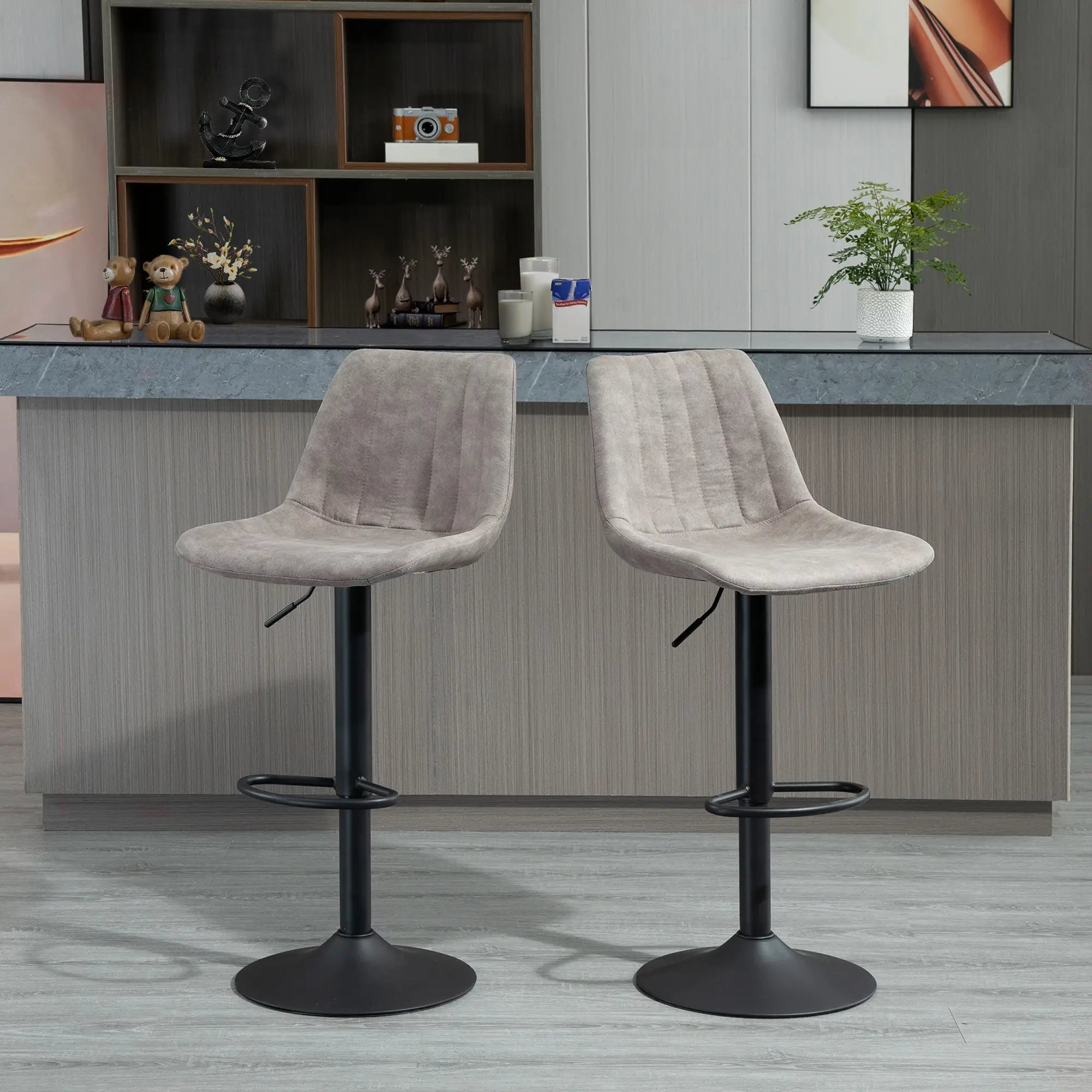 Adjustable Bar Stools Set of 2, Swivel with Back, Footrest, Grey Bar Stools at Gallery Canada