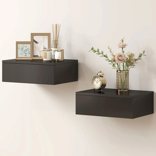 Set Of 2 Wall Mounted Bedside Tables, Floating Nightstands With Drawer, Black Bedside Tables Black at Gallery Canada