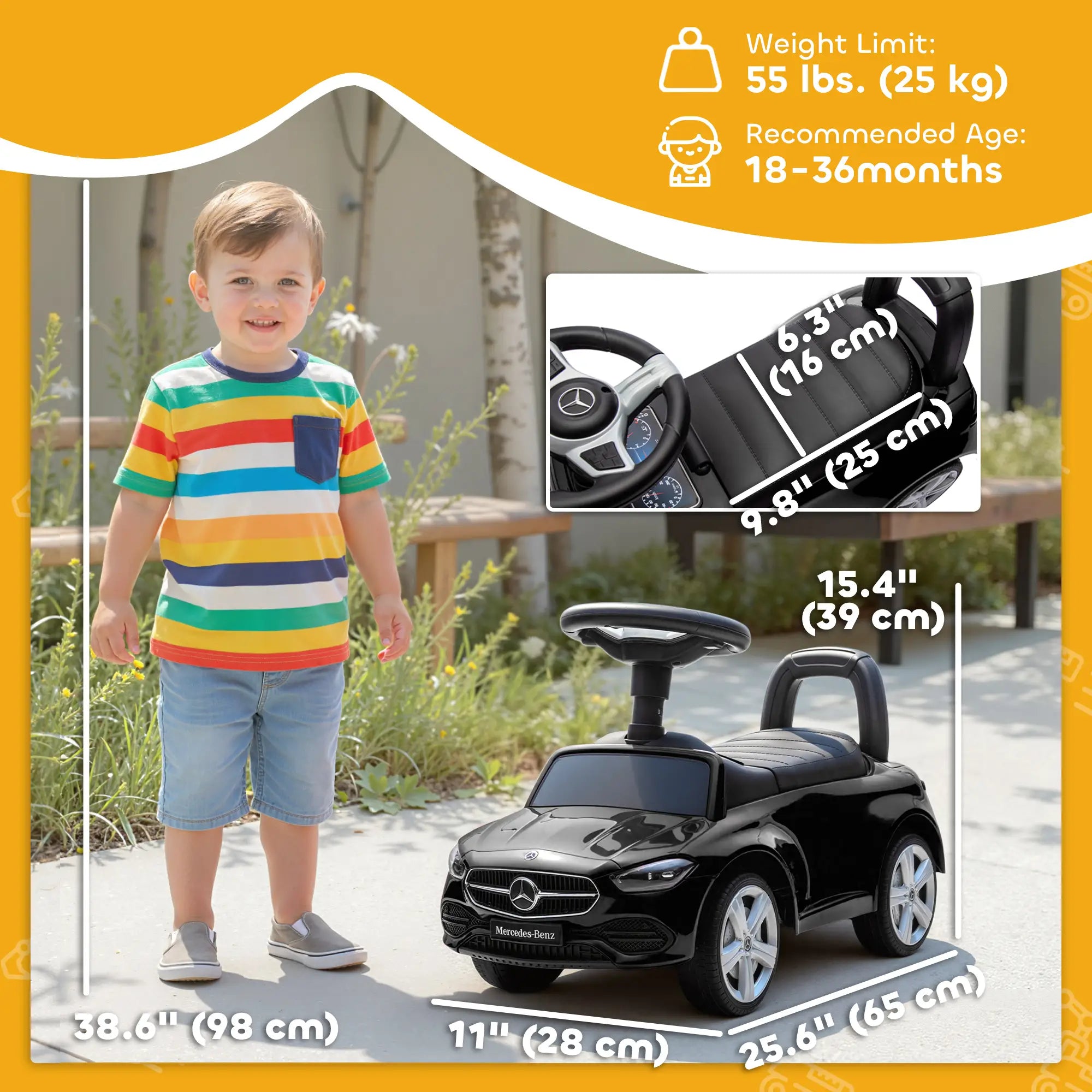 Mercedes-Benz C-Class Kids Ride On Car, 18-36 M, Black Push Cars for Toddlers at Gallery Canada