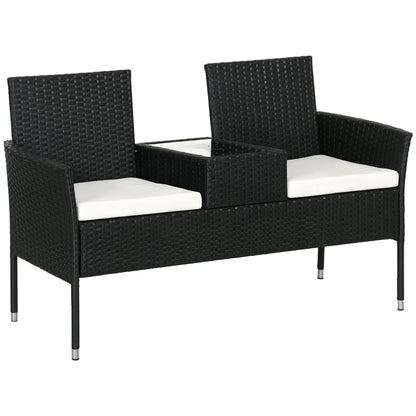 PE Rattan Loveseat with Cushion, Mid-Table, Cream White Patio Chairs at Gallery Canada