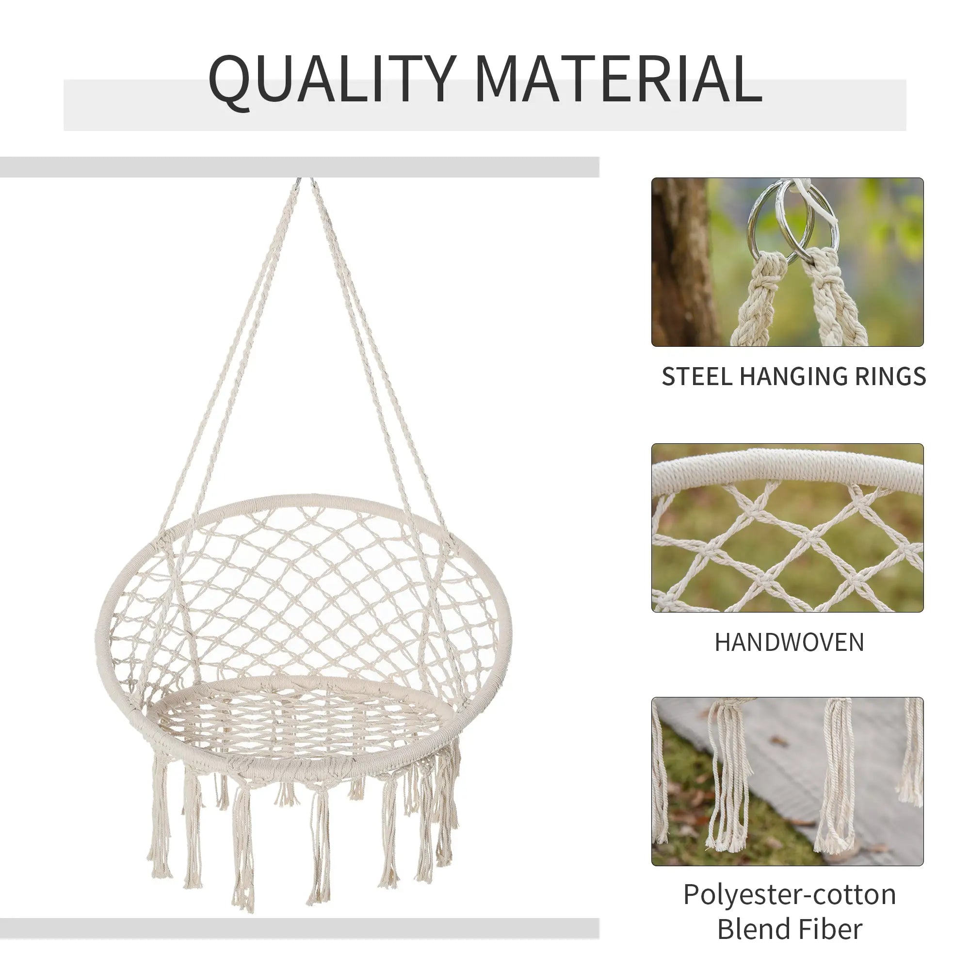 Patio Hanging Rope Hammock Swing Chair With Backrest, Cream White Hammock Swings at Gallery Canada