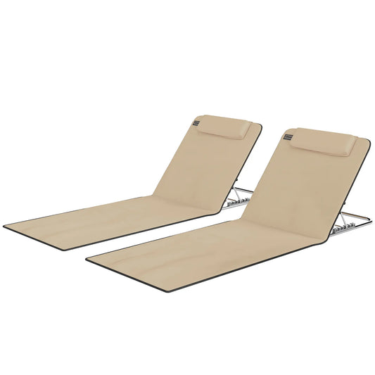 Ensemble de chaises longues de plage, 2 pièces, chaise pliante, beige