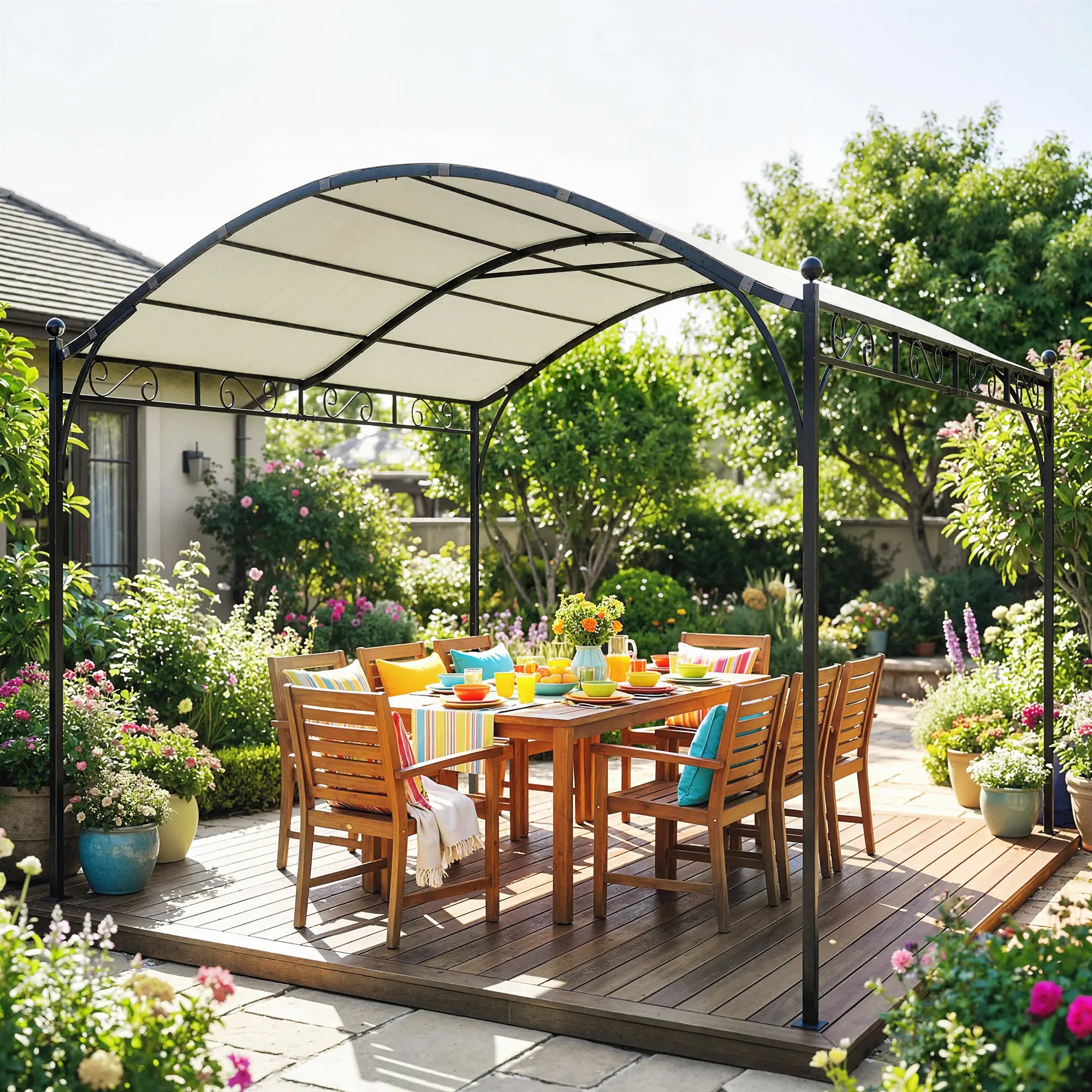 10' x 10' Outdoor Pergola, Galvanized Steel Frame, UV30+ Canopy, Cream White Pergolas at Gallery Canada