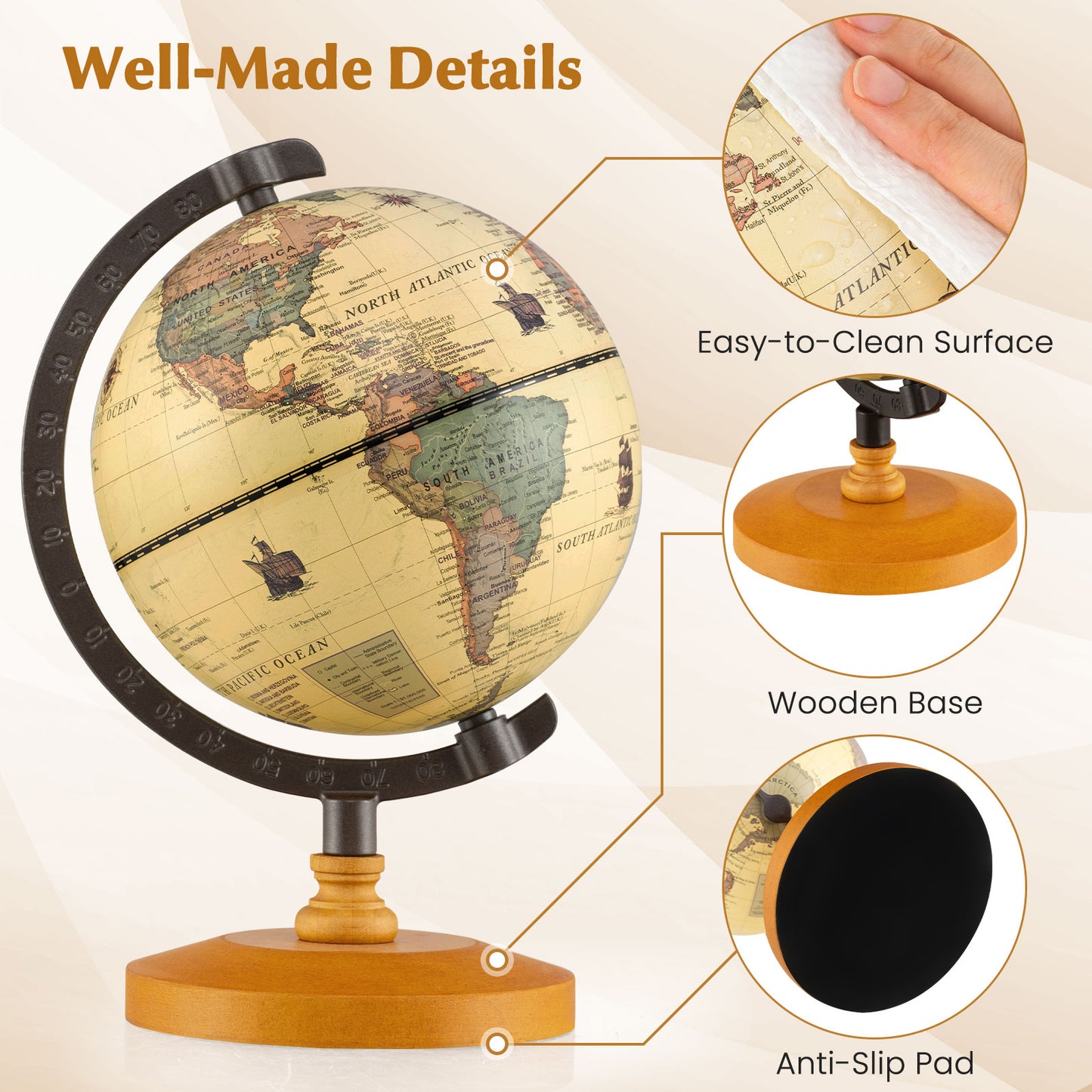 Antique Globe, 5.5 Inch, Mini Rotating World Globe, Bronze Learning Toys at Gallery Canada