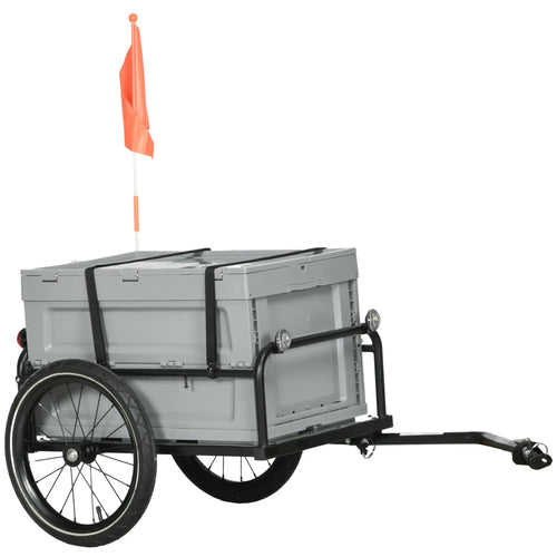 Steel Bike Trailer, Bicycle Cargo with Storage Box, Reflectors, Max Load 88LBS