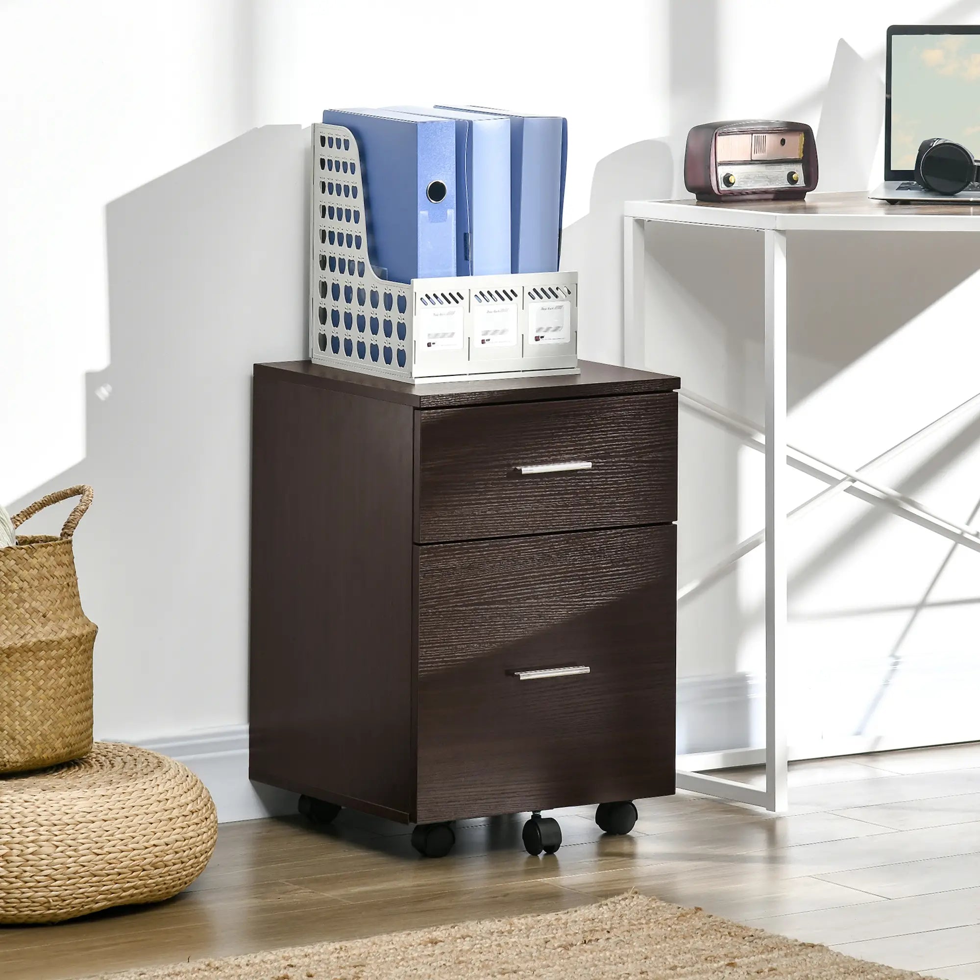 Mobile Vertical File Cabinet, 2 Drawers, Wheels, Letter or A4, Brown Office Cabinets & Cupboards at Gallery Canada