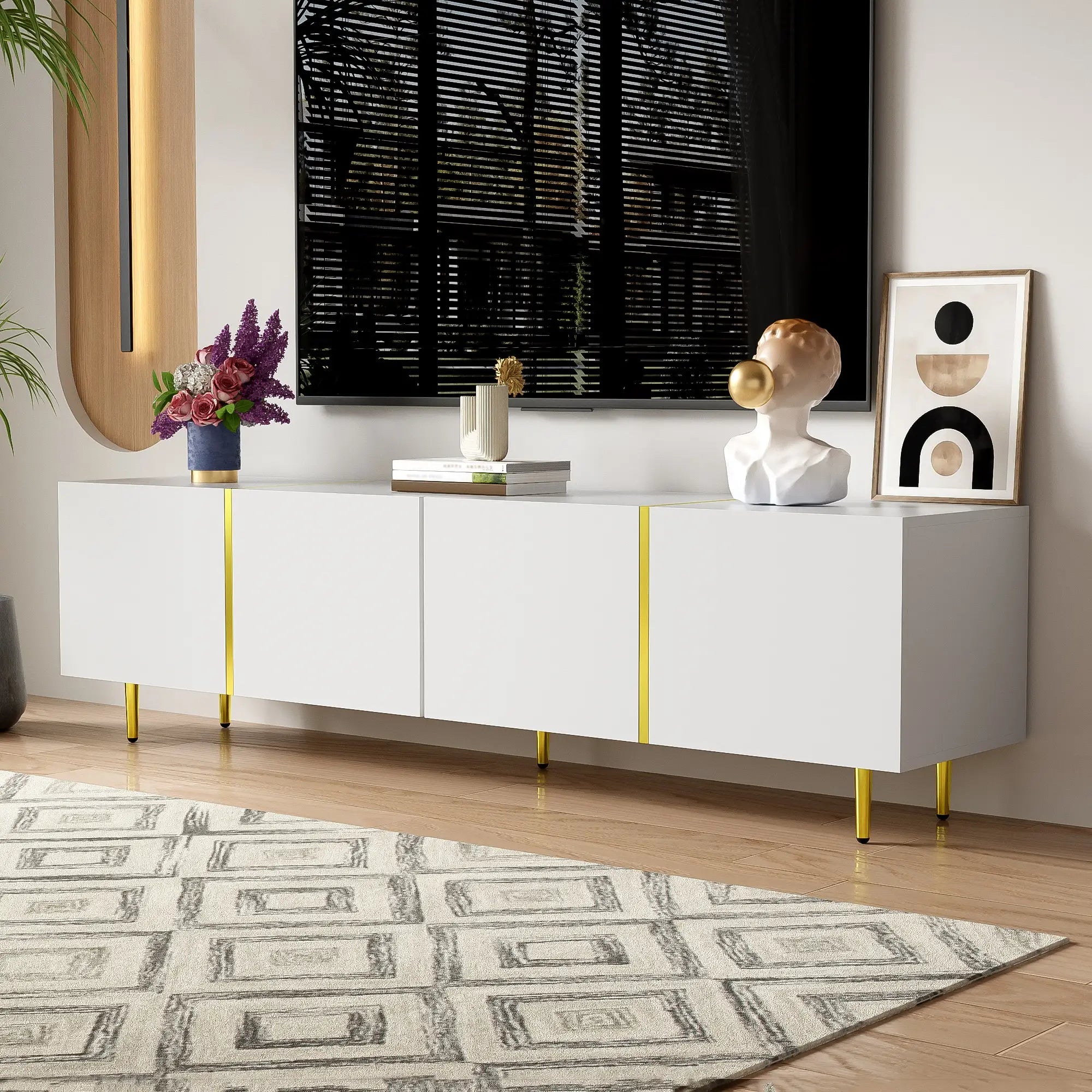 Modern TV Stand, 4 Doors, Soft-Close Hinges, 67
