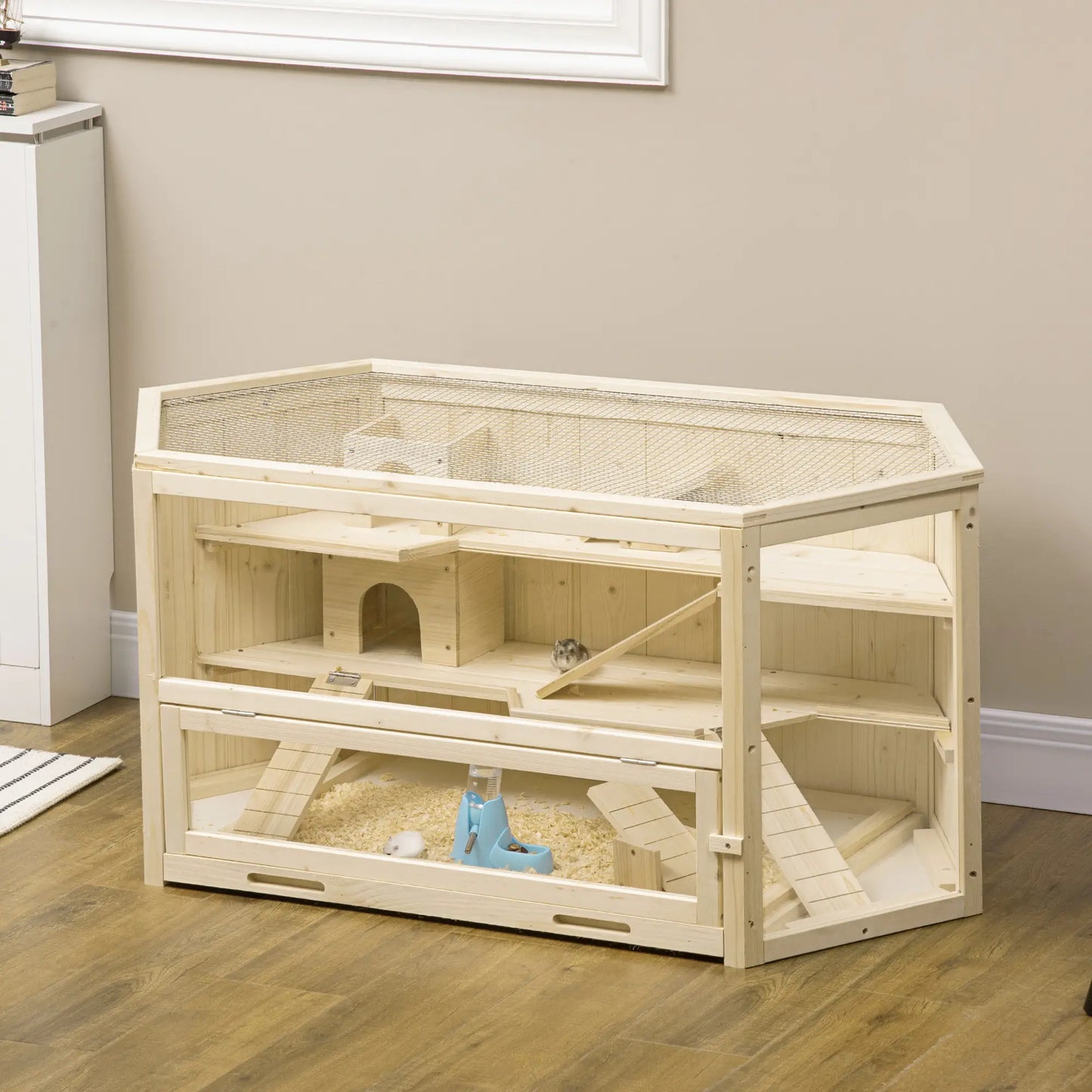 Large Wooden Hamster Cage, 3 Tier with Tray, Seesaws, Water Bottle Hamster Cages at Gallery Canada