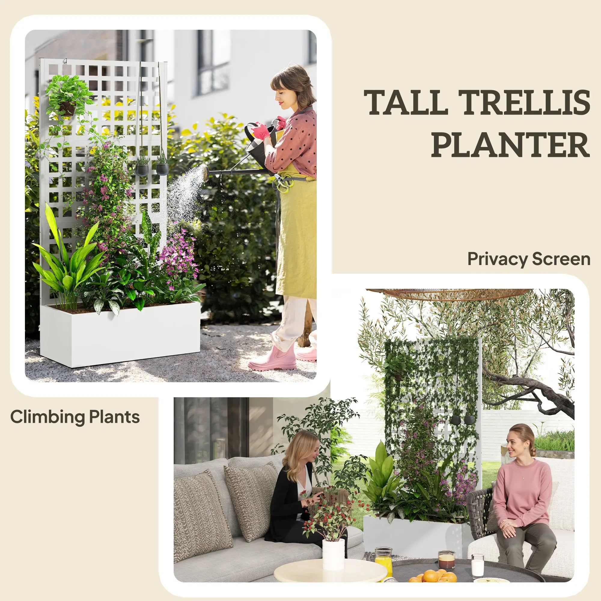 Galvanized Raised Garden Bed Planter Box With Trellis, 35