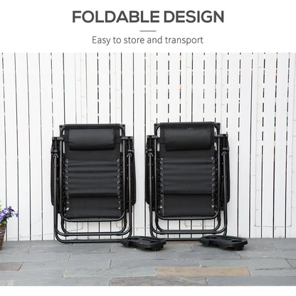 2 Piece Foldable Lounge Chair with Canopy Shade, Outdoor Zero Gravity Chair w/ Side Tray &; Cup Holder, Reclining Lounger w/ Breathable Mesh Fabric Seat, Pillow, Black Lounger Chairs at Gallery Canada