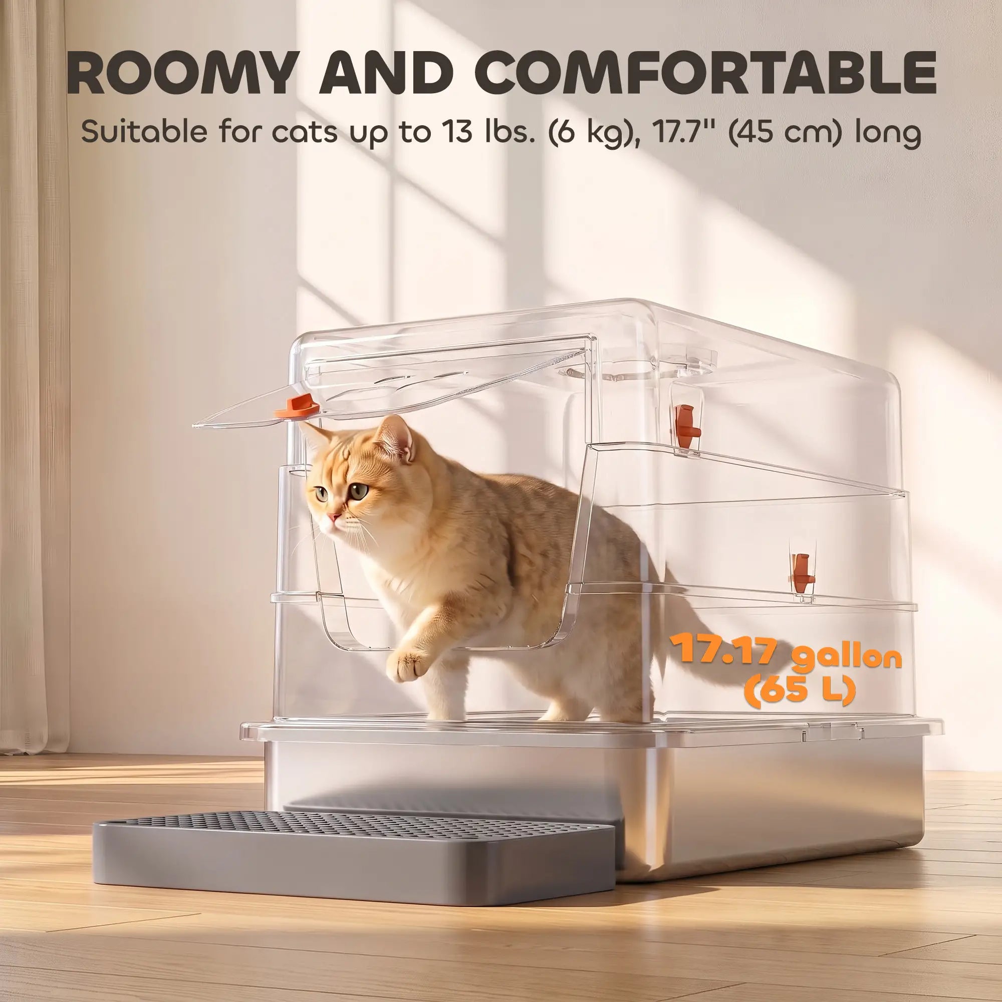 Enclosed Stainless Steel Cat Litter Box with Lid, Grey Cat Litter Box Enclosures at Gallery Canada