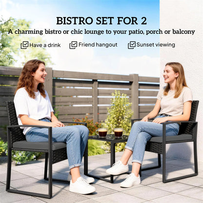 3 Piece Wicker Patio Set, Glass Top Table With Cushions, Dark Grey Bistro Sets at Gallery Canada