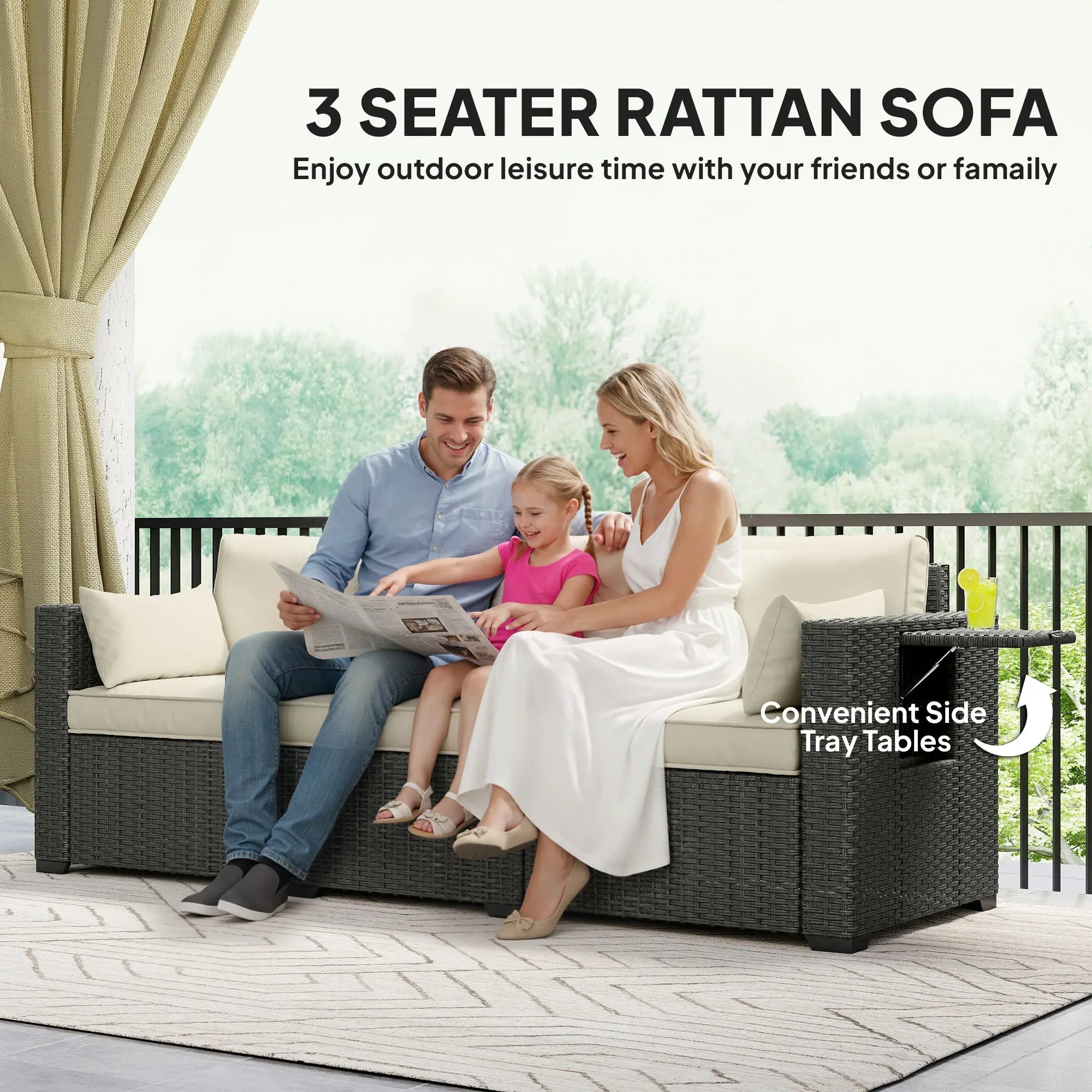 3 Seater Wicker Patio Sofa, 6