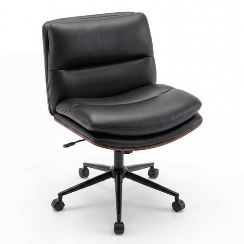 Armless Office Chair, Curved Backrest, Padded Seat, Black