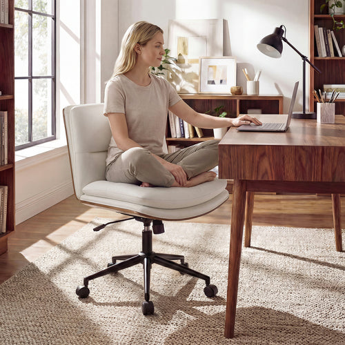 Armless Office Chair, Curved Backrest, Padded Seat, White