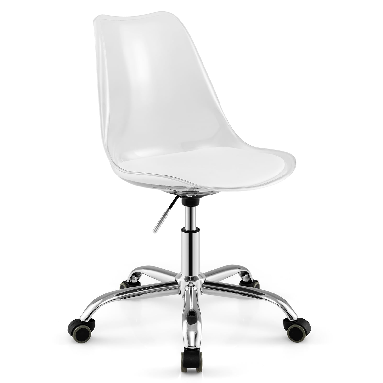 Armless Rolling Office Chair, Swivel Seat, PU Leather Cushion, White Armless Chairs White at Gallery Canada