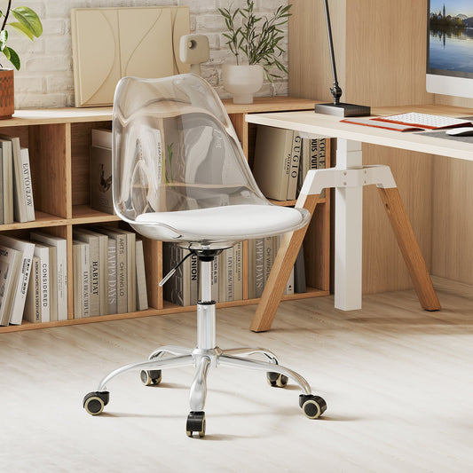 Armless Rolling Office Chair, Swivel Seat, PU Leather Cushion, White Armless Chairs White at Gallery Canada
