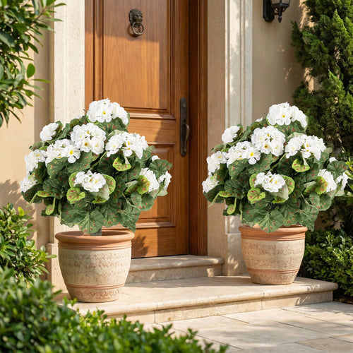 Artificial Begonia Ball Trees, Set of 2, 13 inch, White