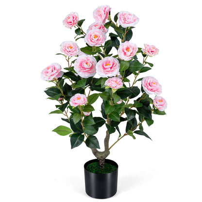 Artificial Camellia Tree, Cement-Filled Pot, Pink Faux Plants at Gallery Canada