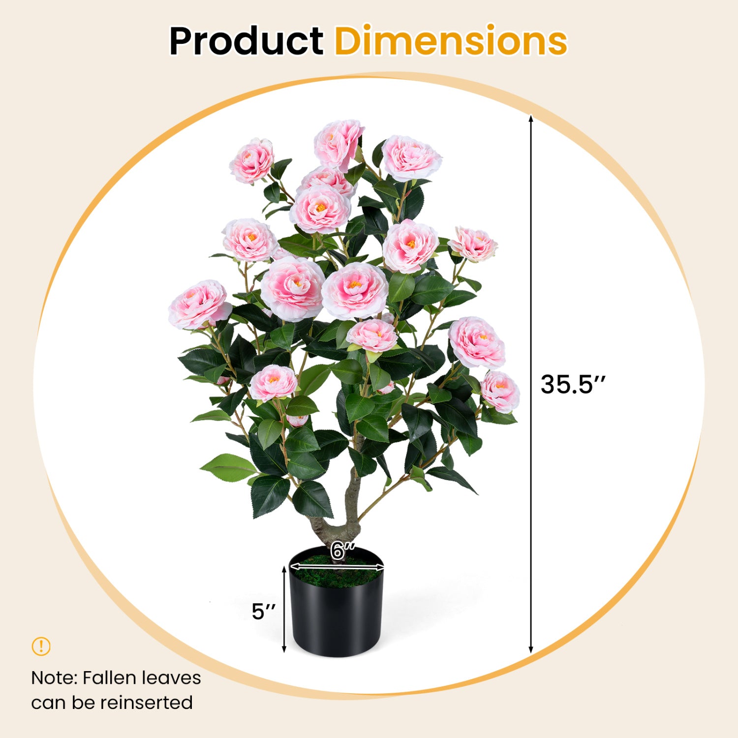 Artificial Camellia Tree, Cement-Filled Pot, Pink Faux Plants at Gallery Canada