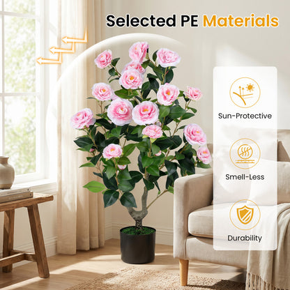 Artificial Camellia Tree, Cement-Filled Pot, Pink Faux Plants at Gallery Canada